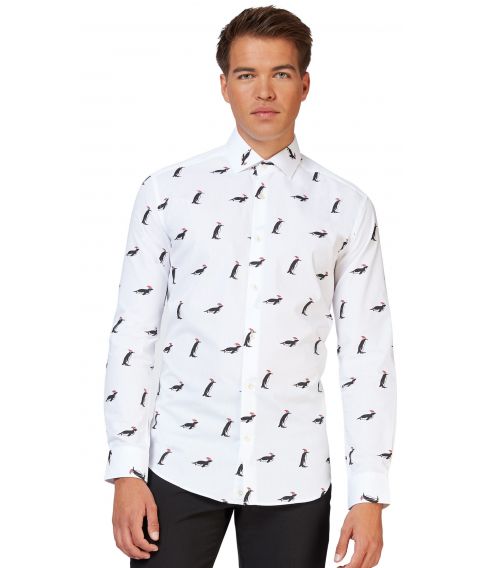 Juleskjorte til mænd med pingviner.