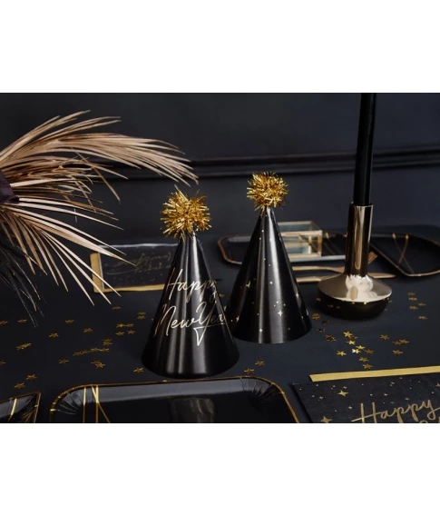 Køb 6 pap hatte i sort og guld at fejre nytårsaften her - Fest & Farver