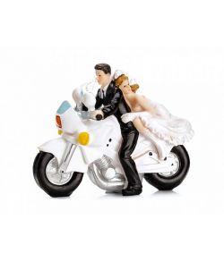 Topfigur med brudepar på motorcykel