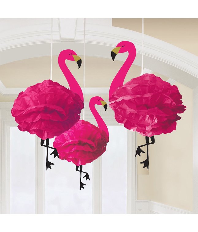 3 stk. fluffy flamingo papirvævs dekorationer