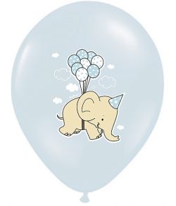 Lyseblå balloner med elefanter, 6 stk.
