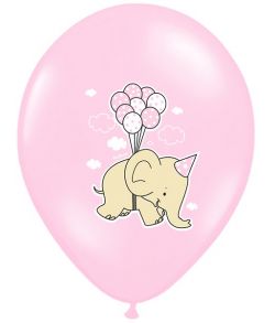 Lyserøde balloner med elefanter, 6 stk.