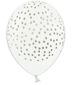 Hvide balloner med guld prikker, 6 stk.