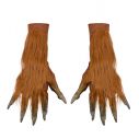 Brune varulve handsker med pels til halloween udklædningen.
