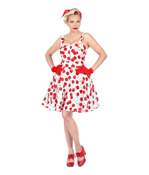 Find hvid kjole med kirsebær 50er udklædningen - Fest &