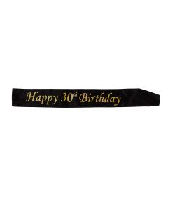 Sort skærf med guldtekst 'Happy 30th Birthday'