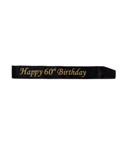 Sort skærf med guldtekst 'Happy 60th Birthday'