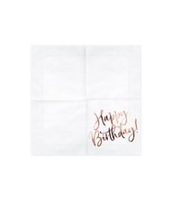 20 stk. hvide servietter med teksten 'Happy Birthday' i rose gold