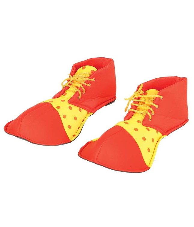 1 par røde og gule bløde klovnesko i stof