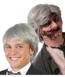 Korthåret grå paryk til f.eks. gammel mand eller zombie udklædningen