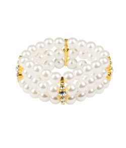 Flot perlearmbånd med hvide perler og pyntesten