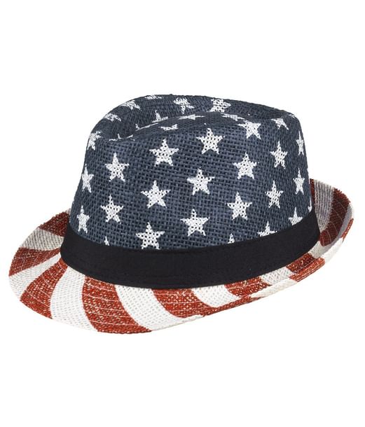 Fedora stråhat med Stars and Stripes mønster og bånd