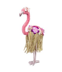 Dekorativ Flamingo figur med bastskørt og "pels"