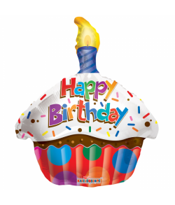 Flot Cupcake folieballon med 'Happy Birthday'