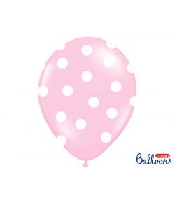 6 stk lyserøde latexballoner med hvide prikker