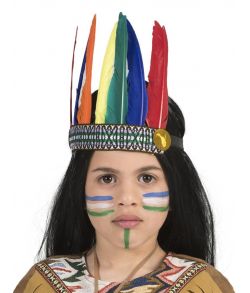 Indianer elastikbånd til børn, med 7 fjer