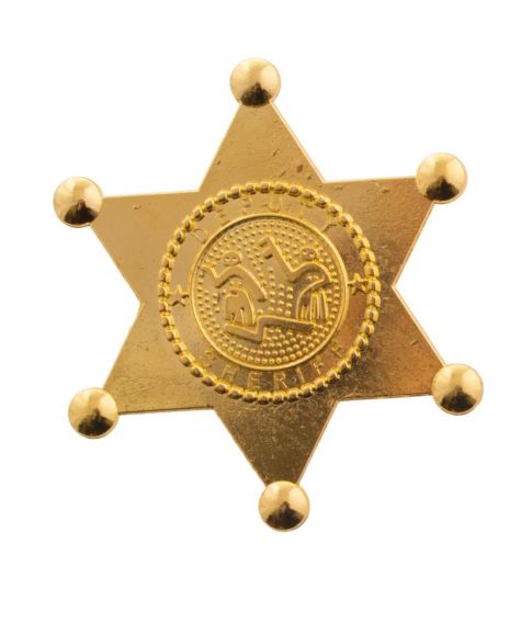 Sheriffstjerne i guld metal med sikkerhedsnål