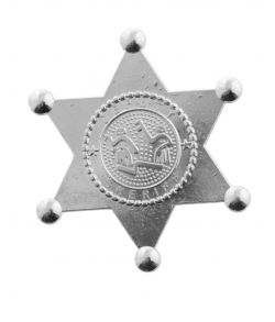 Sheriffstjerne i sølv metal med sikkerhedsnål