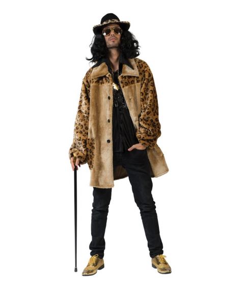 Pimp frakke med leopard print i plys