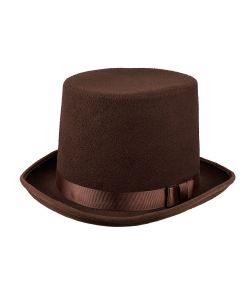 Brun høj hat i filt med bånd