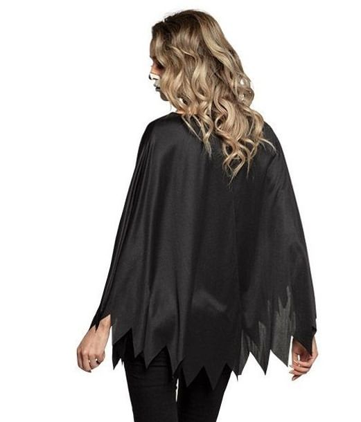 Sort poncho med skelet print, One size