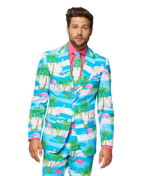 Smart OppoSuit Flaminguy med flotte flamingoer til Hawaii festen.