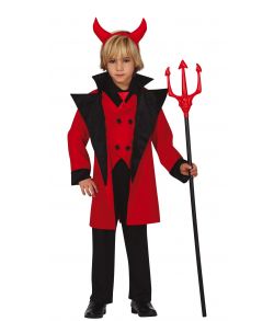 Komplet djævle kostume til dreng med med horn, jakke og bukser