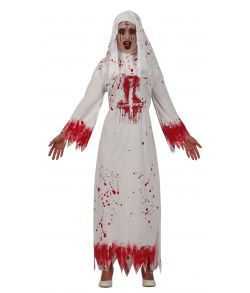 Blodigt nonne kostume med kjole og hovedbeklædning