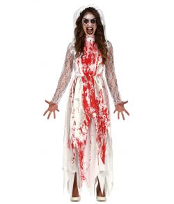 Blodigt brude kostume med kjole og slør