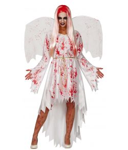 Blodigt engle kostume med kjole, vinger og bælte