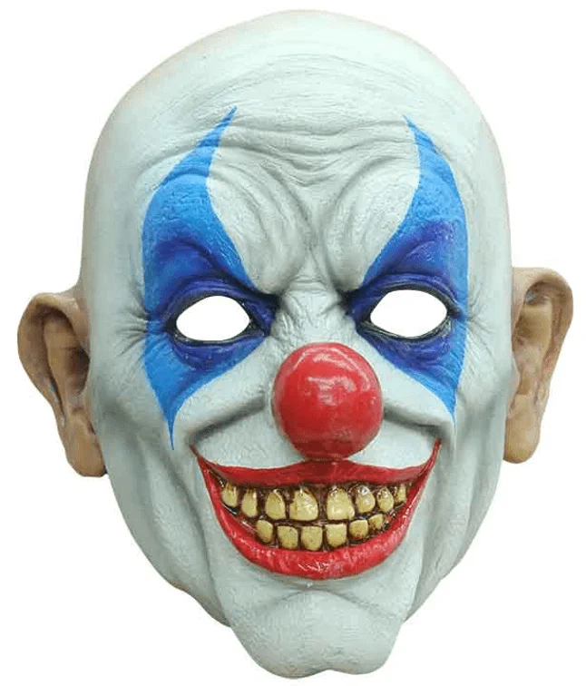 Uhyggelig klovne maske i latex til voksne.