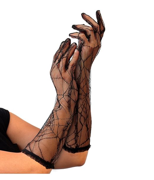 Flotte lange handsker med spindelvævsmønster til halloween.