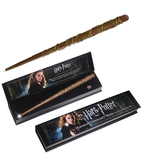 Hermione tryllestav med lys i spidsen fra The Noble Collection.