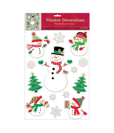 Pakke med 14 vindues dekorationer i snemands tema
