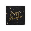 Sorte papirservietter med 'happy new year' i guld