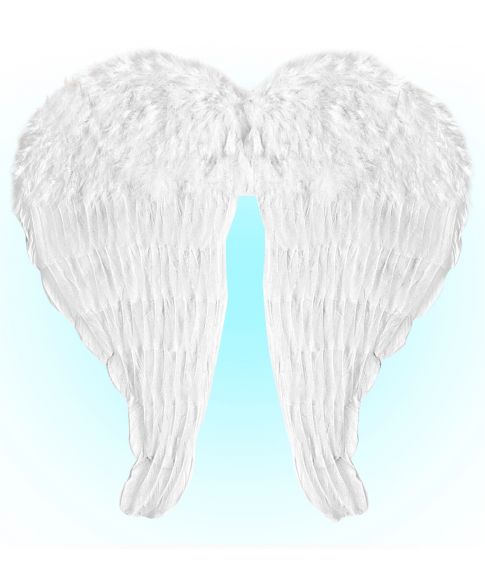 Hvide fjer englevinger med elastiksnore, 51x46 cm