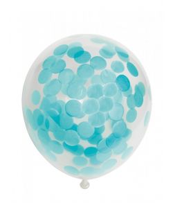 Gennemsigtige latexballoner med lyseblå konfetti