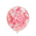 6 stk. gennemsigtige latexballoner med lyserød konfetti