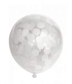 6 stk. gennemsigtige latexballoner med hvid konfetti