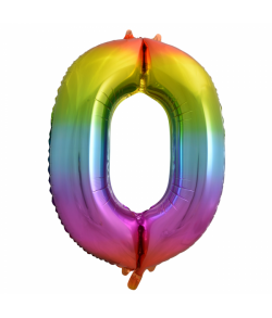 Regnbue folie tal ballon med tallet 0