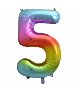Regnbue folie tal ballon med tallet 5