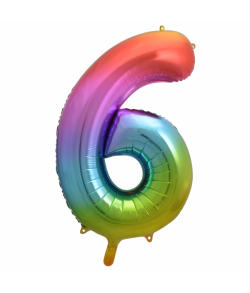 Regnbue folie tal ballon med tallet 6