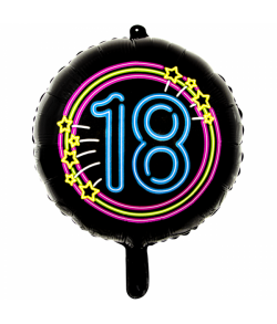 Rund sort folieballon med '18' i neon