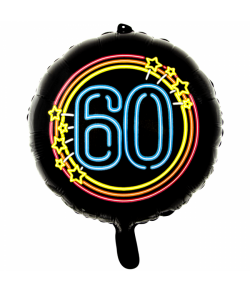 Rund sort folieballon med '60' i neon