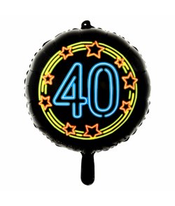 Rund sort folieballon med '40' i neon