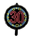 Rund sort folieballon med '30' i neon