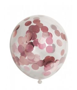 6 stk. gennemsigtige latexballoner med rose gold konfetti