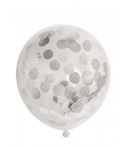 6 stk. gennemsigtige latexballoner med sølv konfetti