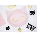 6 stk lyserøde katteansigt tallerkner i pap med guld