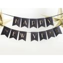 Saml-selv Happy New Year banner guirlande i sort og guld